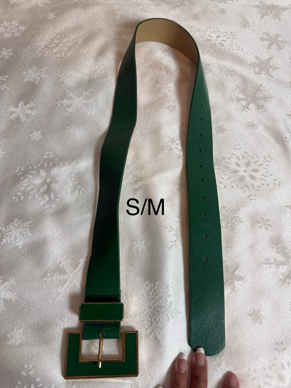 Emerald Green Wide Belt S/M Gold Enamel Buckle Retro Mod Statement Cinch